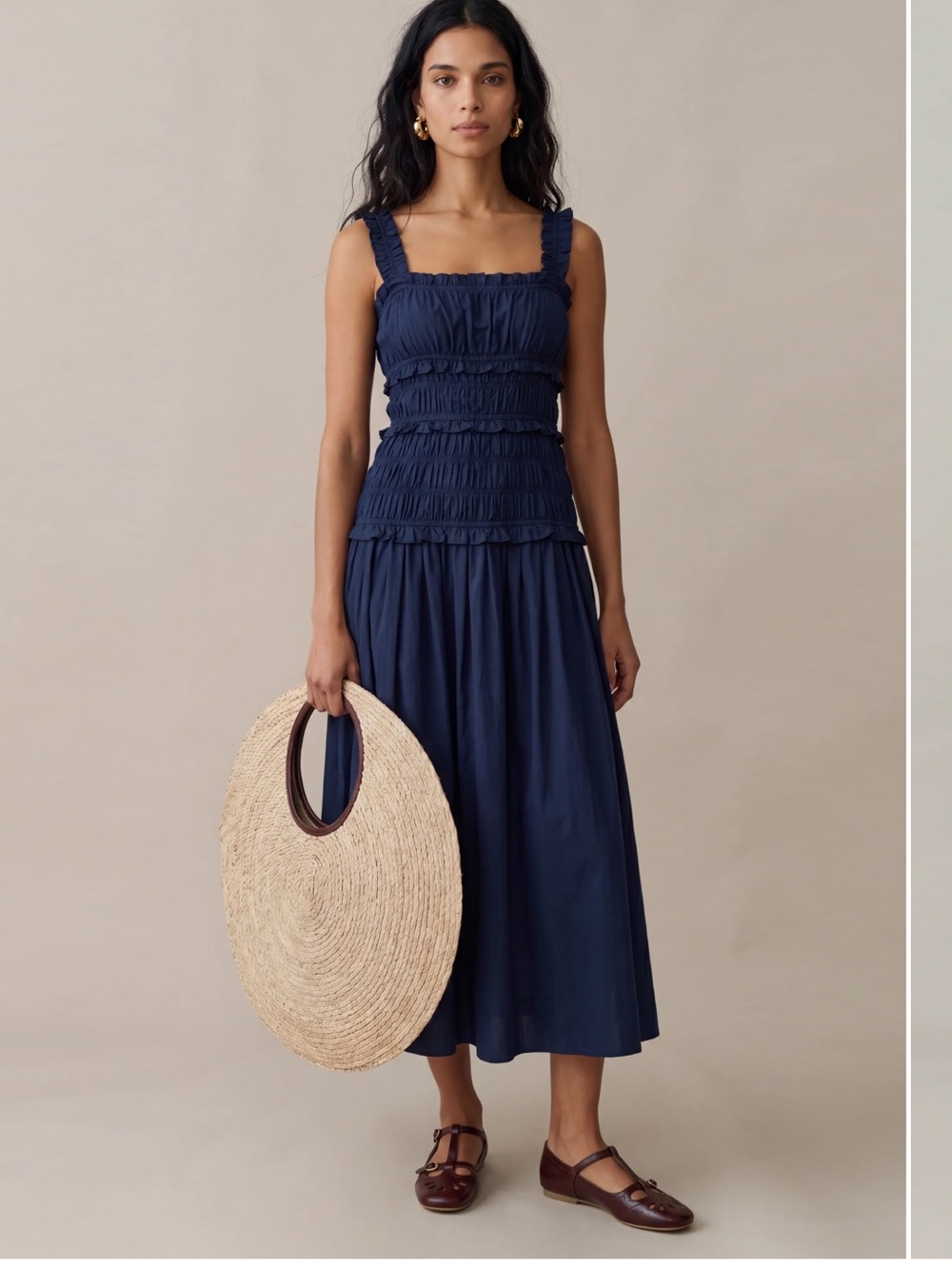 Few Moda Freya Cotton Dress with dropped waist. Navy Cotton